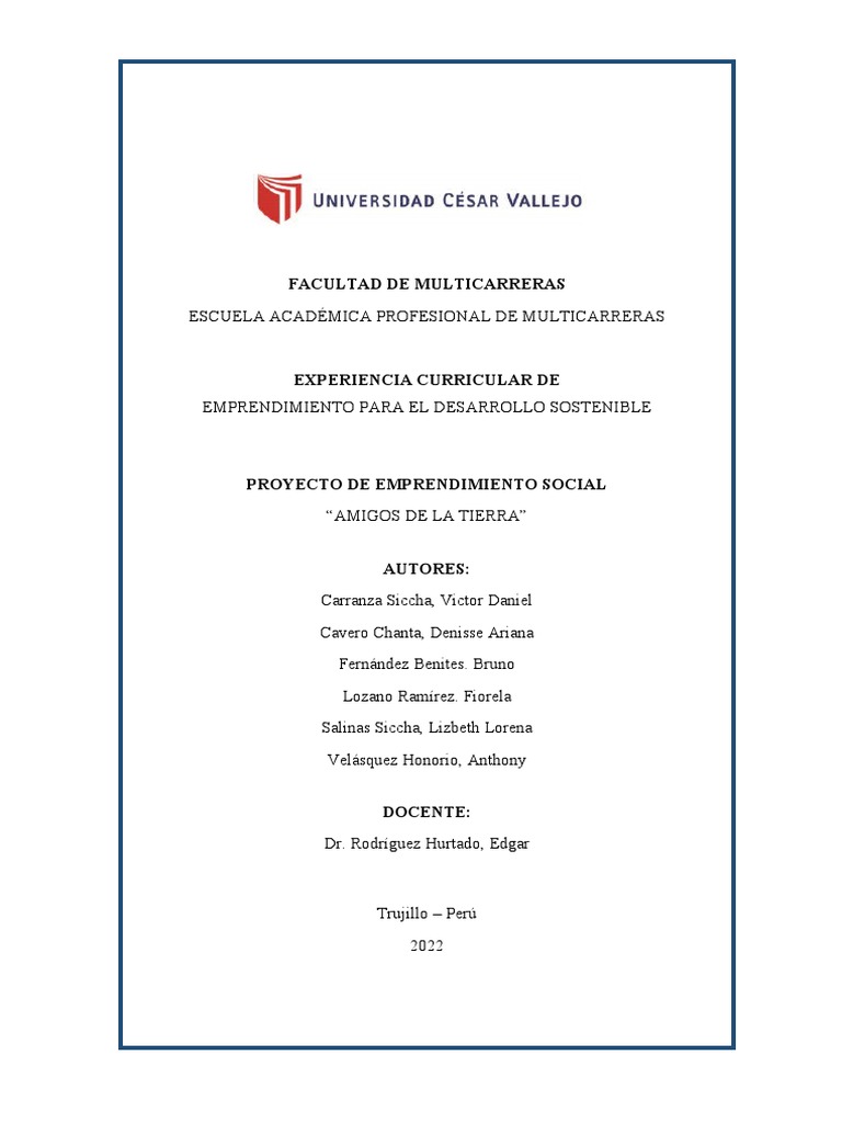 Informe Final de Emprendimiento para El Desarrollo Sostenible | PDF ...