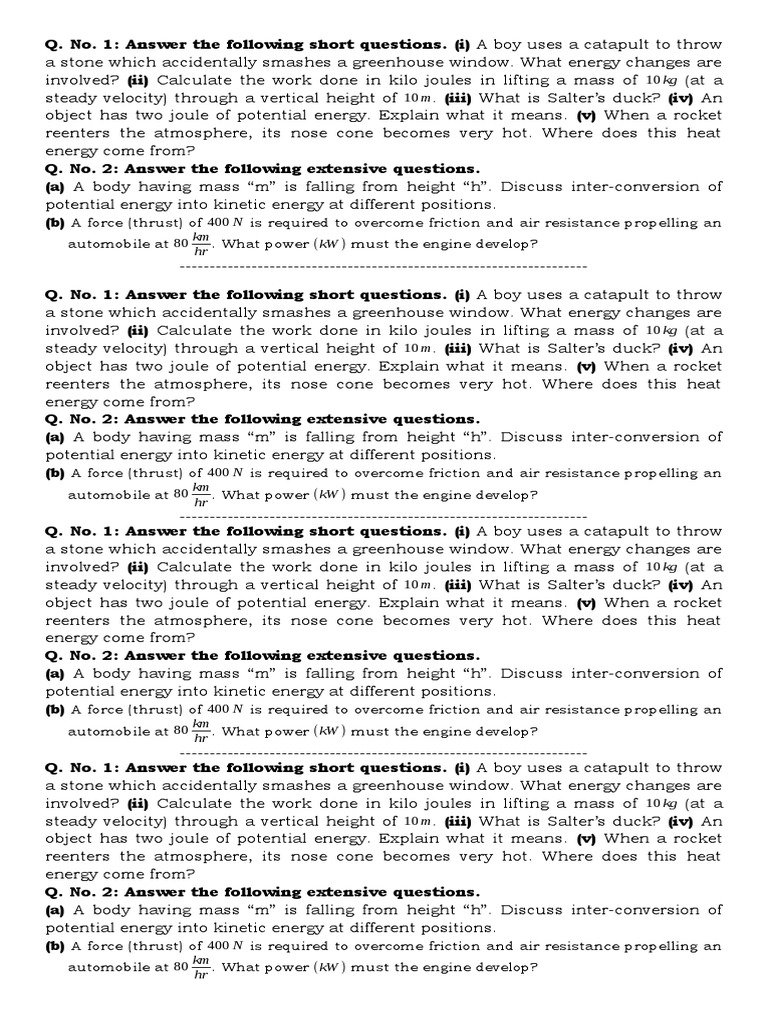 1st Year Test Pdf Potential Energy Rocket