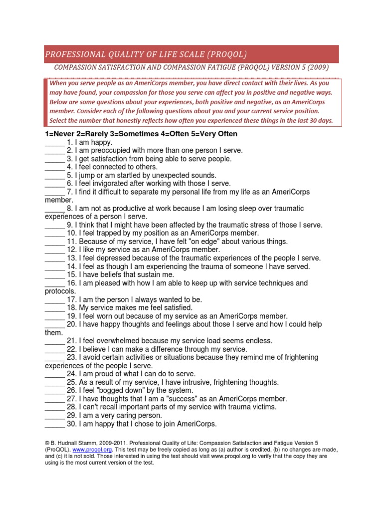 PROQOL5AmeriCorps Psychological Trauma Psychiatry