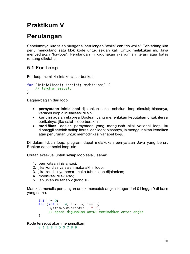 Penggunaan For Loop dalam Java | PDF