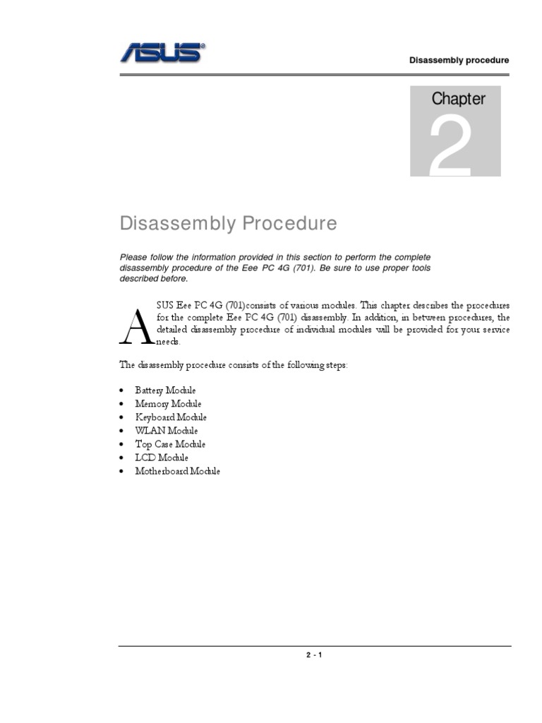 Service Manual Asus Eee PC 4G 701 Chapter 02 | Computer Engineering |  Computing