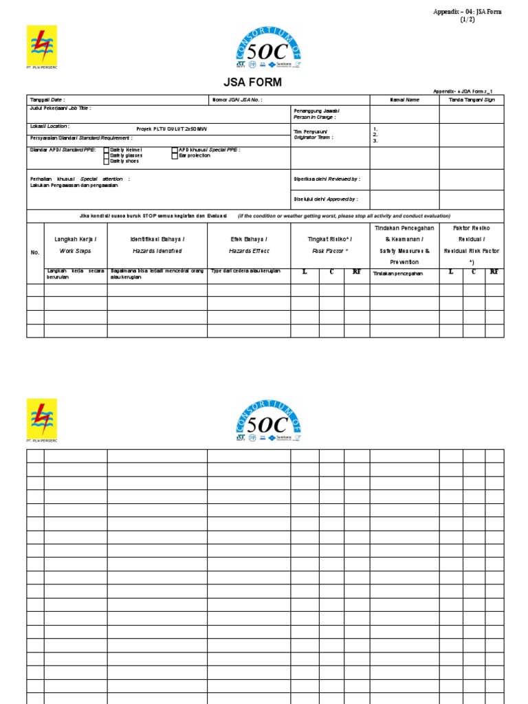Formulir JSA untuk Proyek PLTU | PDF