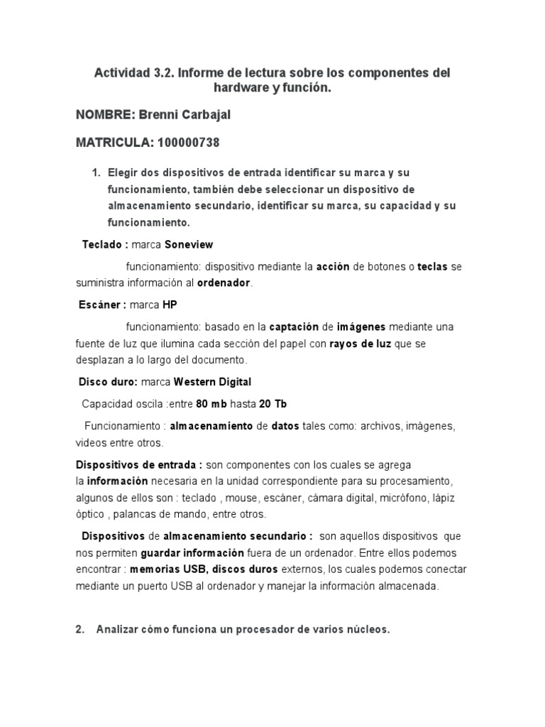 Componentes de Hardware y Funciones | PDF | Hardware de la computadora ...