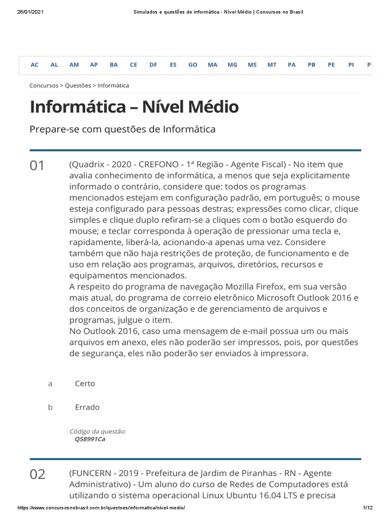 Simulados e Questões de Informática - Nível Médio - Concursos No Brasil ...