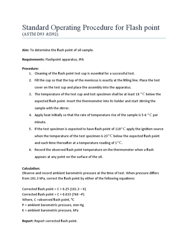 Flash Point Testing SOP (ASTM D92 & D93) | PDF