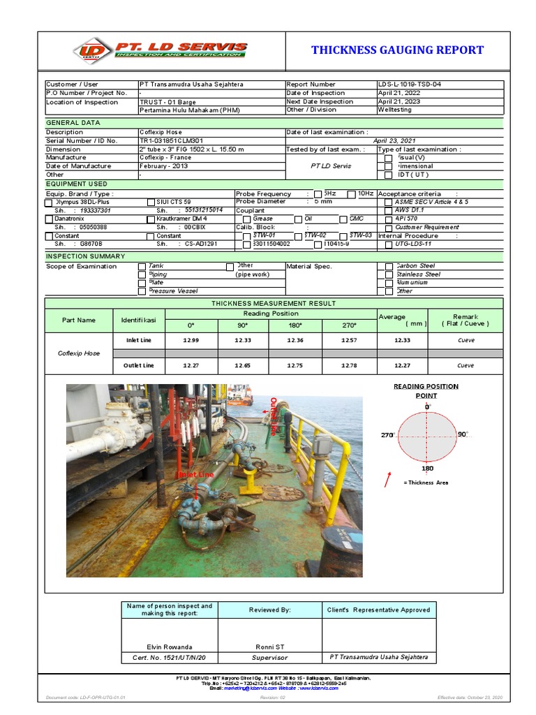 Coflexip Hose Thickness Inspection Report | PDF | Pipe (Fluid ...