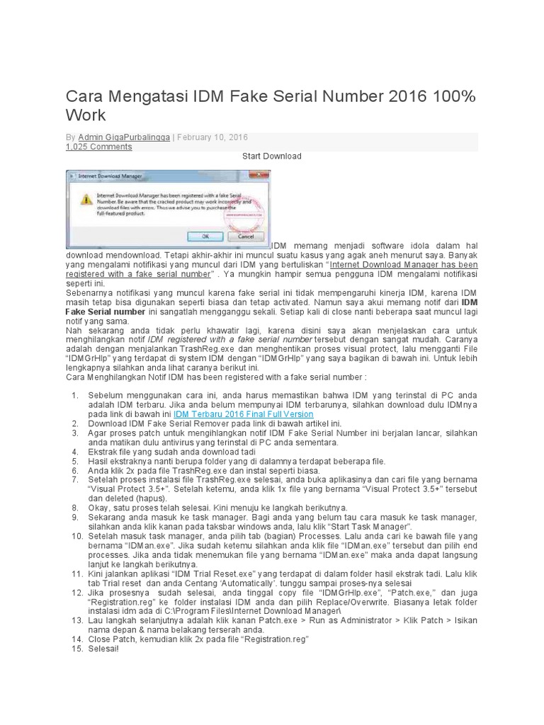 Cara Atasi Notifikasi IDM Serial Palsu | PDF