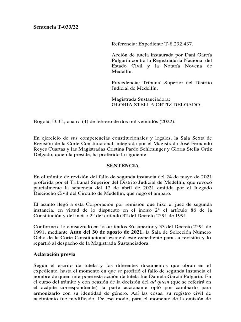 Sentencia T-033/22 | PDF
