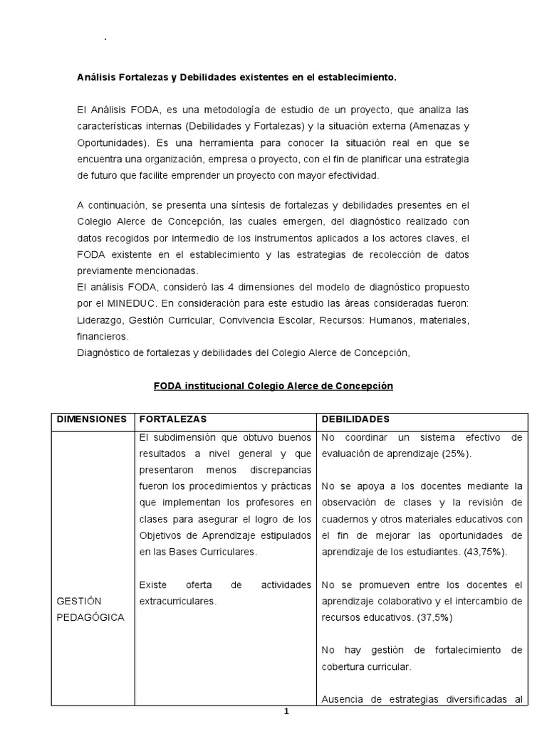 Análisis FODA del Colegio Alerce | PDF | Análisis FODA | Método de ...