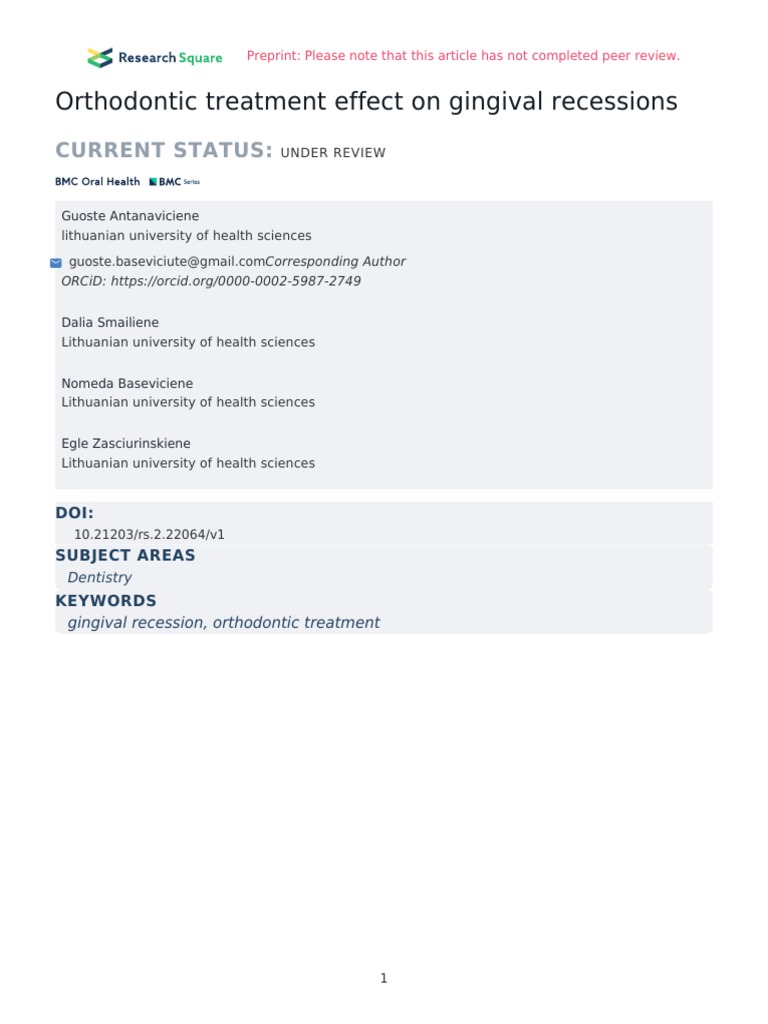 Orthodontic Treatment Effect On Gingival Recession PDF Orthodontics Human Tooth