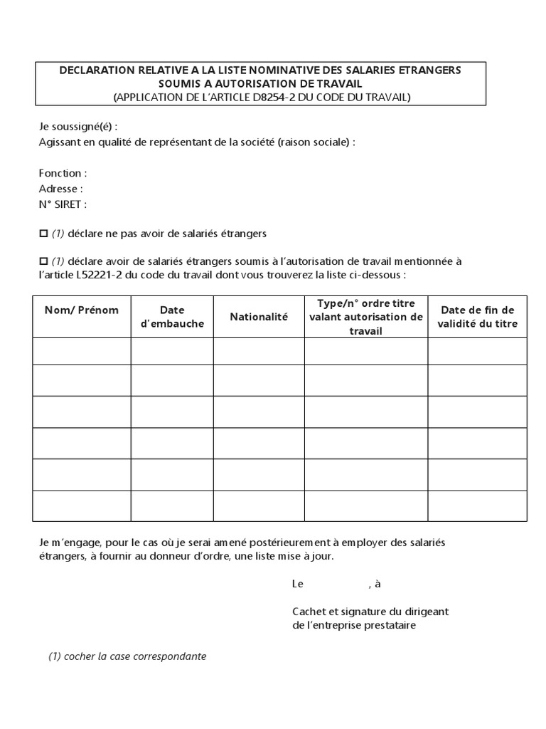 Liste Personnel Soumis À Autorisation de Travail  PDF