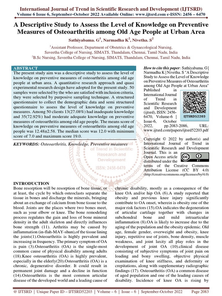 A Descriptive Study To Assess The Level of Knowledge On Preventive ...