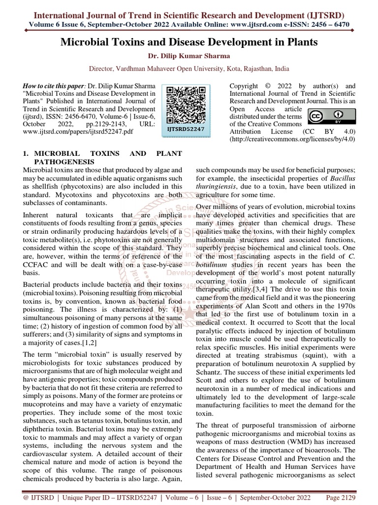 Microbial Toxins And Disease Development In Plants Pdf Mycotoxin