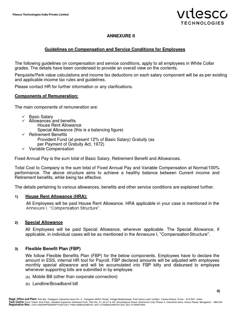 Annexure II Details of Allowances PDF Compensation And Benefits