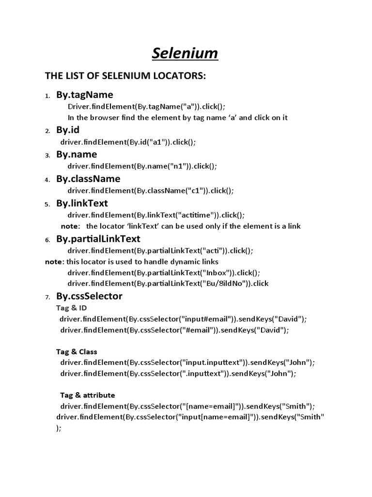 Selenium notes pdf x path web development