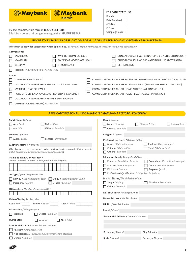 Property Financing Application Form | PDF | Overdraft | Indonesian Language