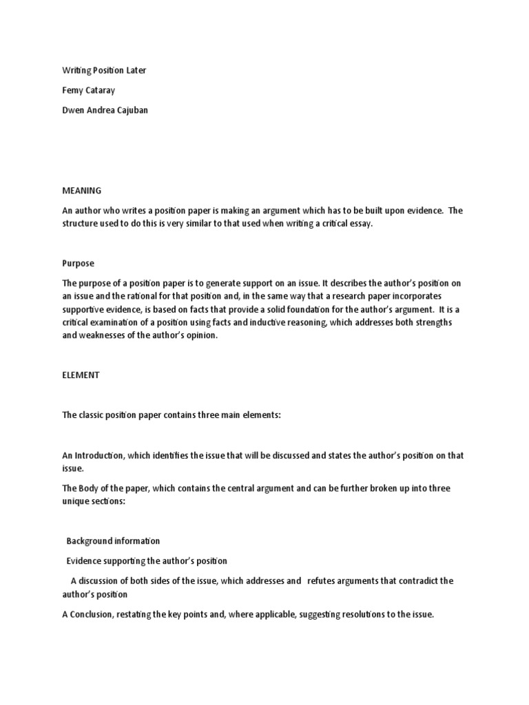Writing Position Paper | PDF