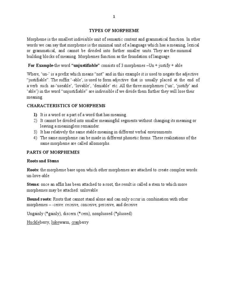 Lecture 2 Types Of Morpheme Pdf Word Morphology Linguistics
