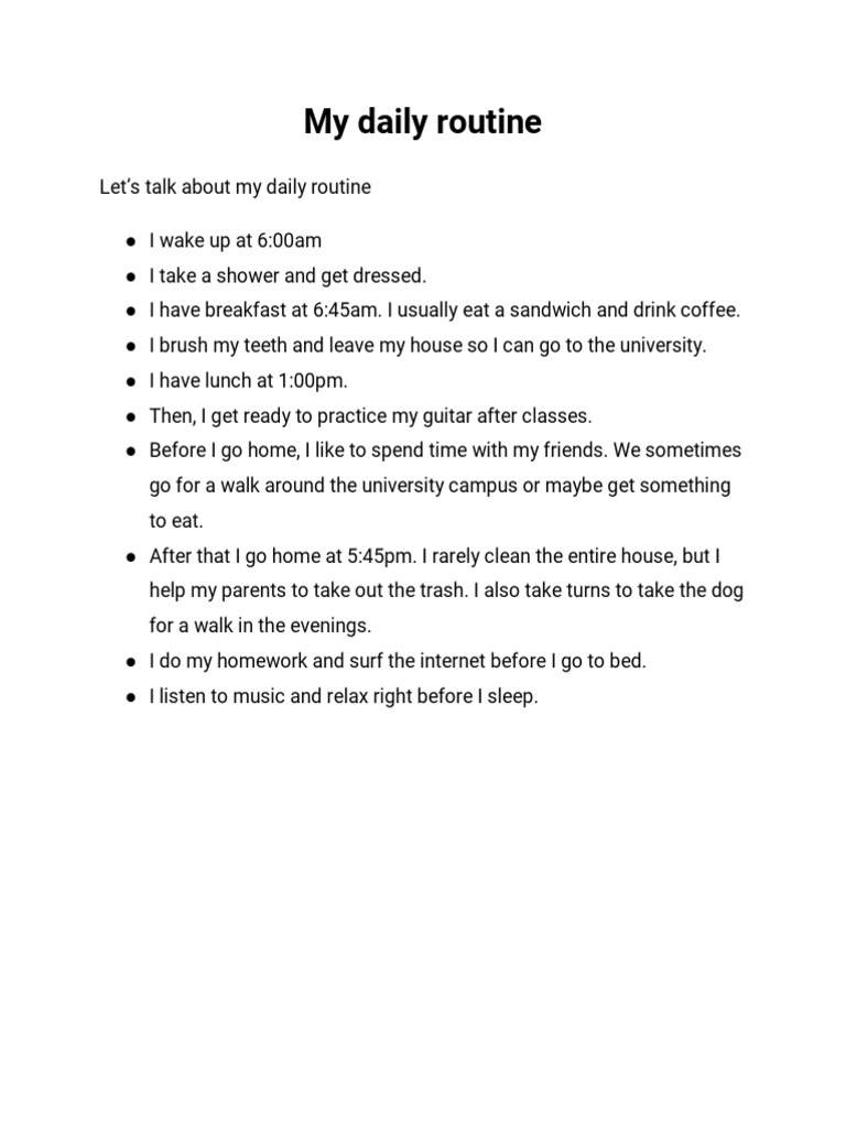My Daily Routine for Class 6 Students | PDF