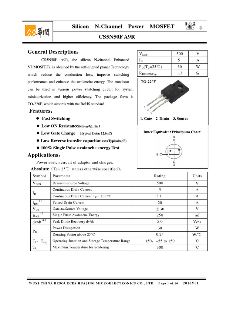 Silicon NChannel Power MOSFET General Description PDF Field