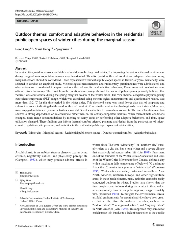 Outdoor Thermal Comfort and Adaptive Behaviors in The Residential ...