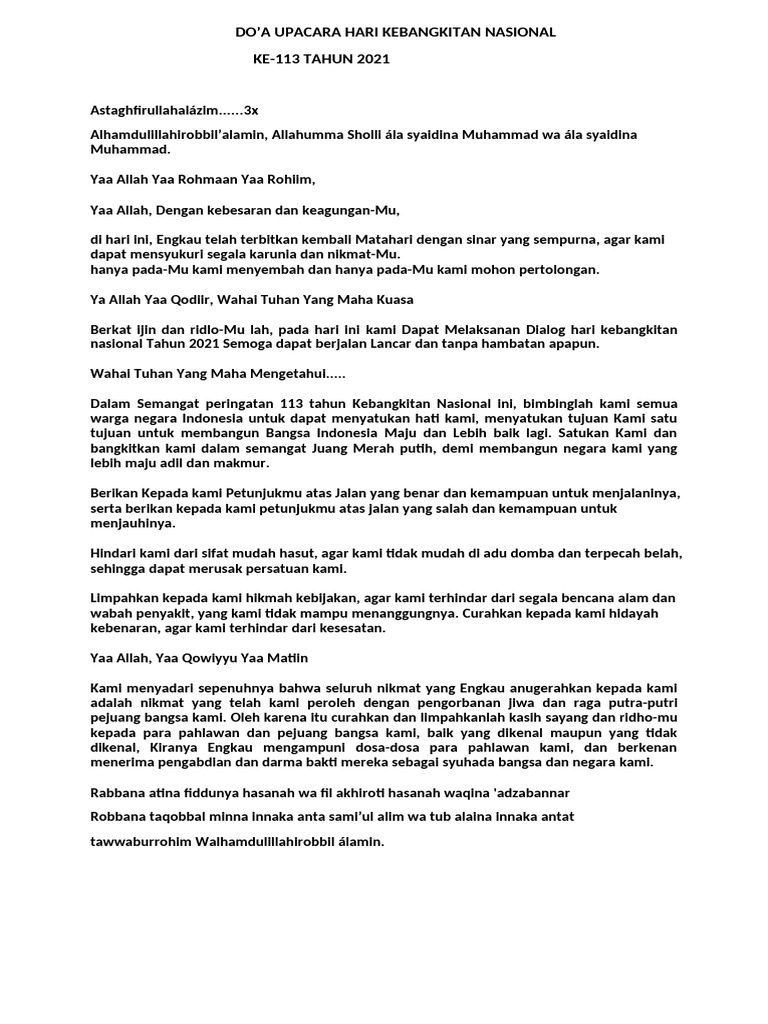 Doa Dan Permohonan Berkah Untuk Keberhasilan Dialog Kebangkitan