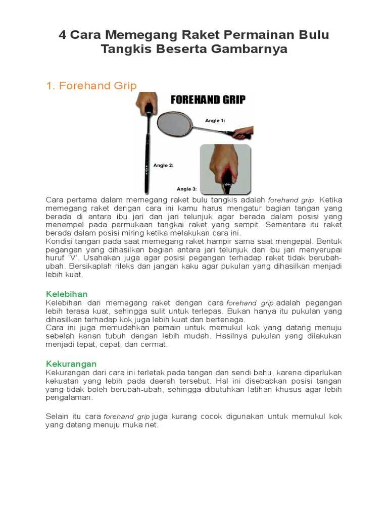 4 Cara Memegang Raket Permainan Bulu Tangkis Beserta Gambarnya | PDF