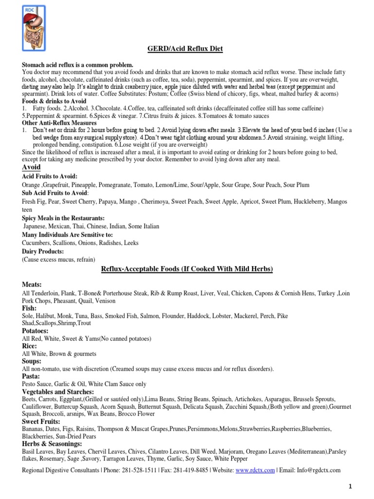 GERD AcidRefluxDiet PDF Drink Gastroesophageal Reflux Disease