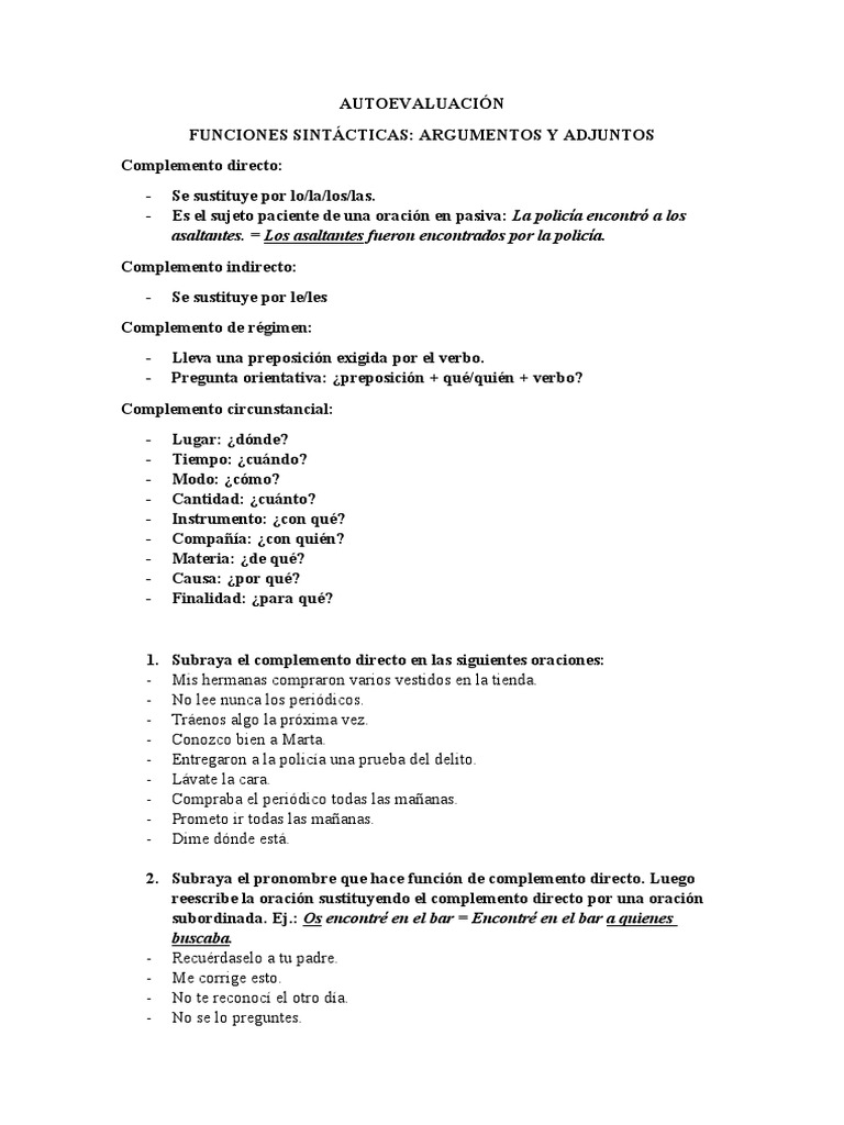 Complementos Argumentales y Adjuntos | PDF | Objeto (gramática ...