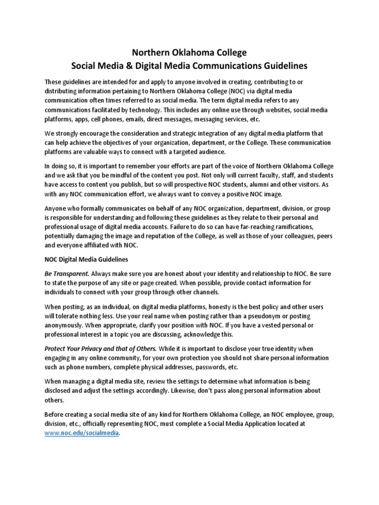 NOC Social Media Digital Media Communications Guidelines PDF