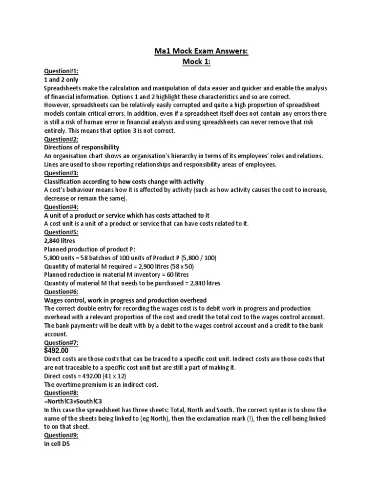 MA1 Mock Exam Questions & Answers | PDF