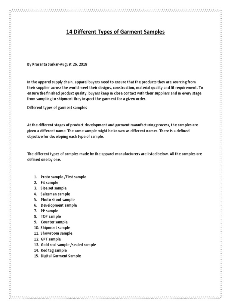 14 Different Types of Garment Samples PDF Procurement Business