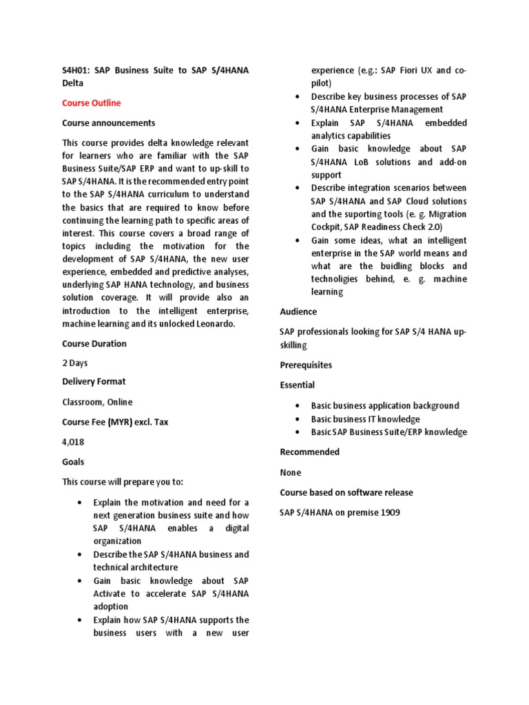 Transitioning to SAP S/4HANA: Delta Course | PDF | Learning | Cloud ...
