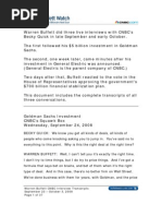 Warren Buffett Goldman & GE Bailout Interviews on CNBC, September & October, 2008