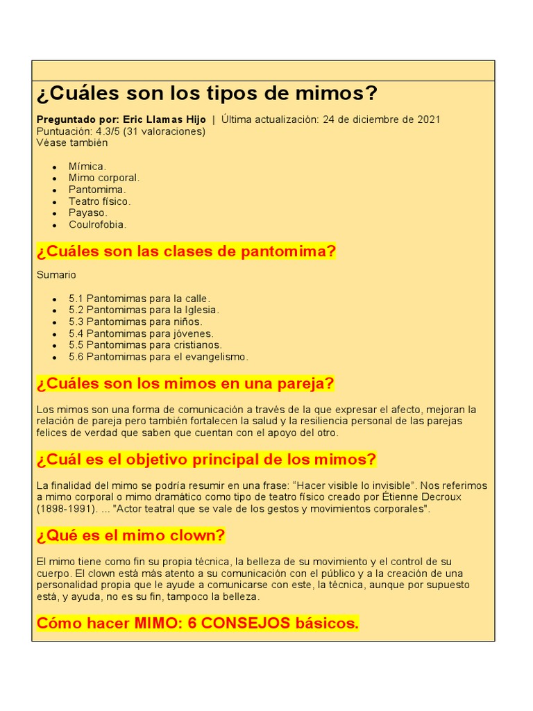 Tipos y características de los mimos | PDF | Teatro | Entretenimiento