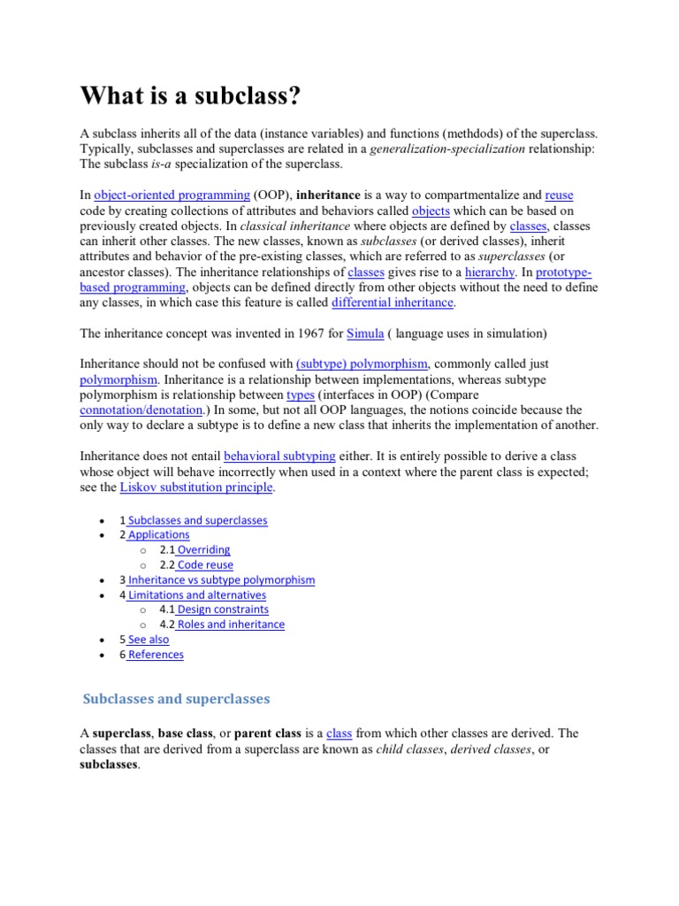 What Is A Subclass | PDF | Inheritance (Object Oriented Programming ...