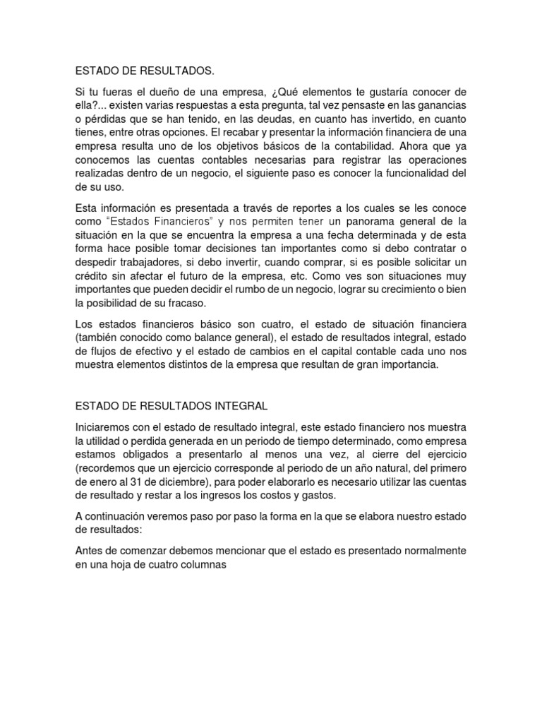 Estado de Resultados en 4 Columnas | PDF | Contabilidad | Estado financiero