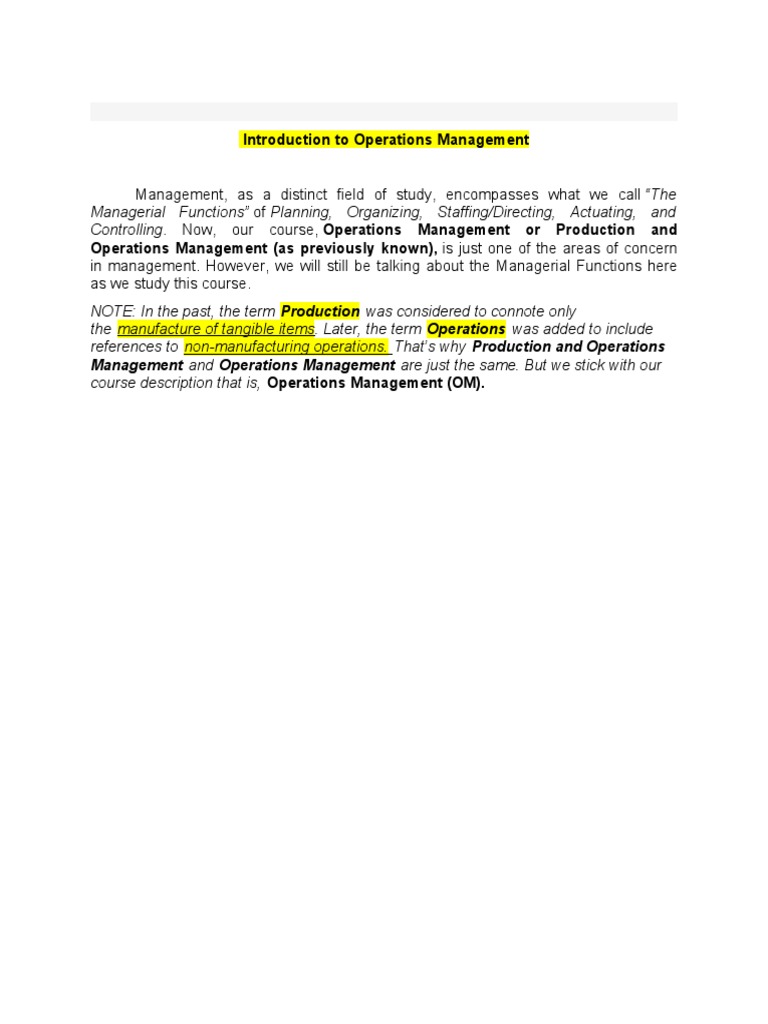 Scope of Operations Management Explained | PDF | Operations Management ...