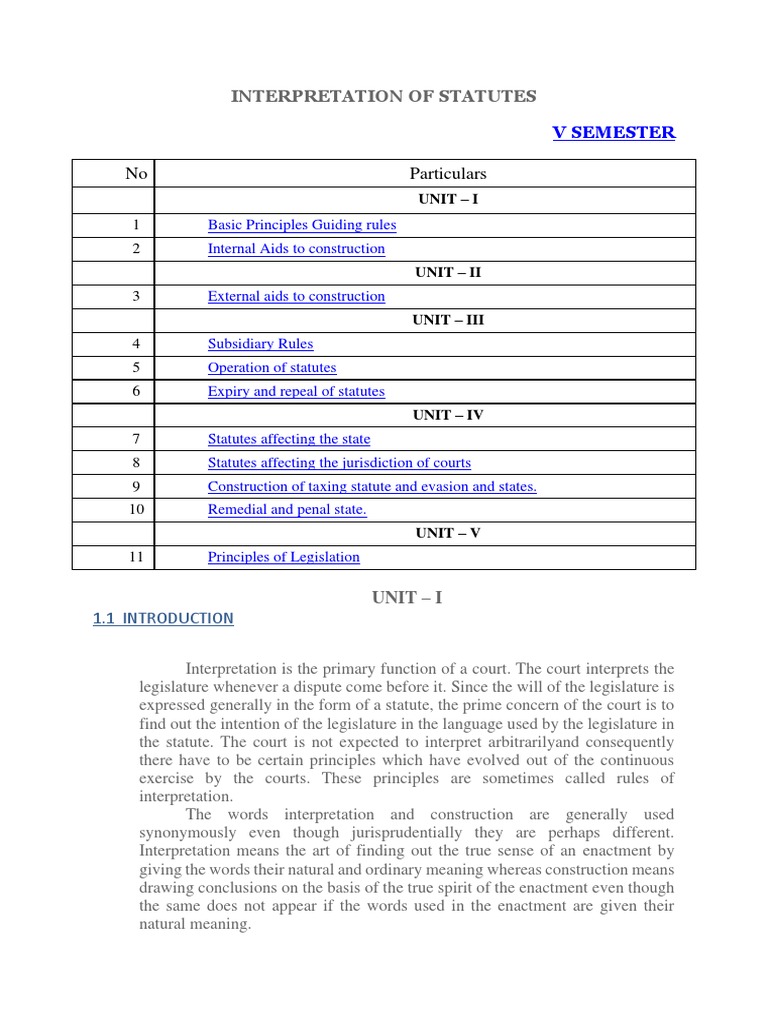 Interpretation of Statutes PDF Statutory Interpretation Plain