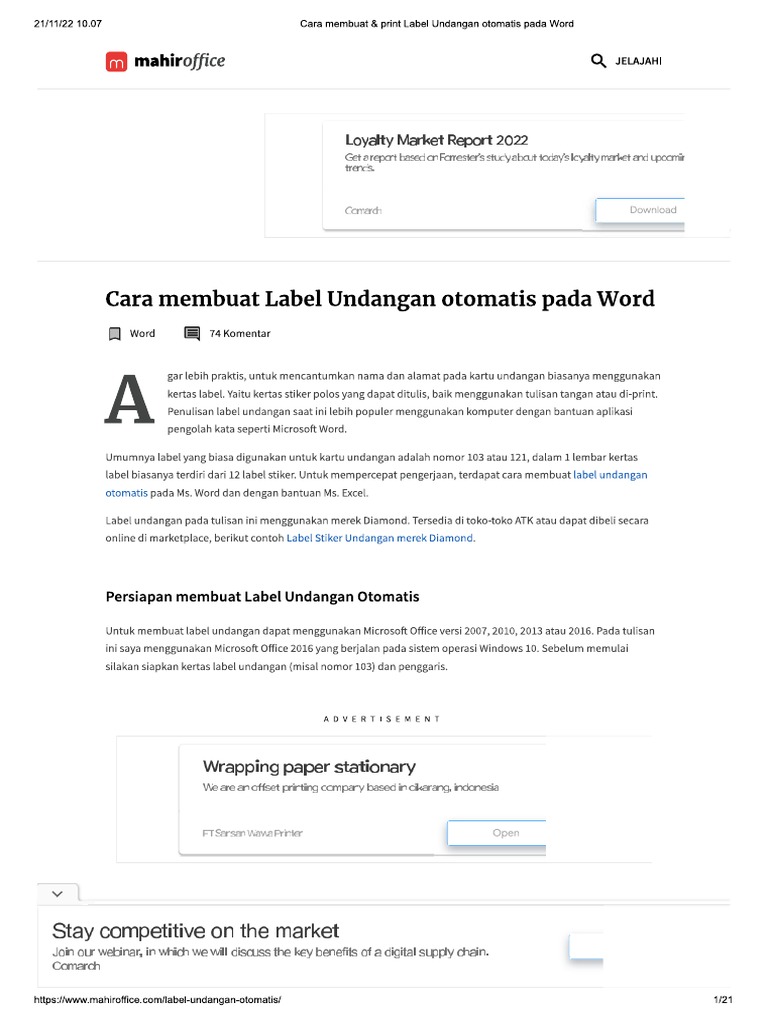 Cara Membuat &amp; Print Label Undangan Otomatis Pada Word | PDF