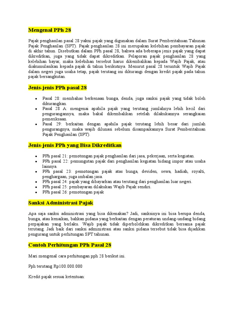 Memahami PPh Pasal 28 dan Perhitungannya | PDF