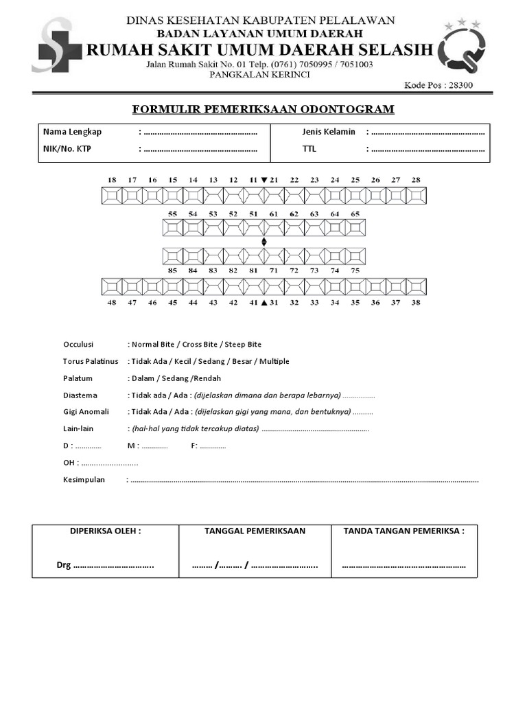 Formulir Pemeriksaan Odontogram | PDF
