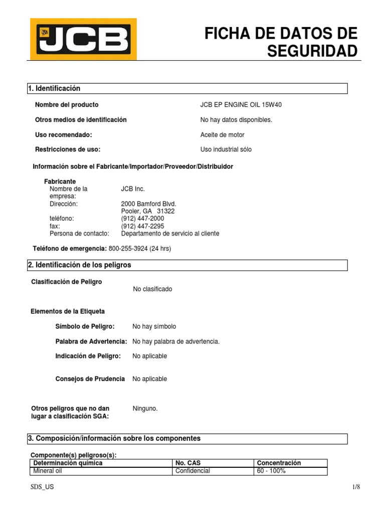 JCB Incorporated - JCB EP ENGINE OIL 15W40 - Unknown - 01-11-2017 ...