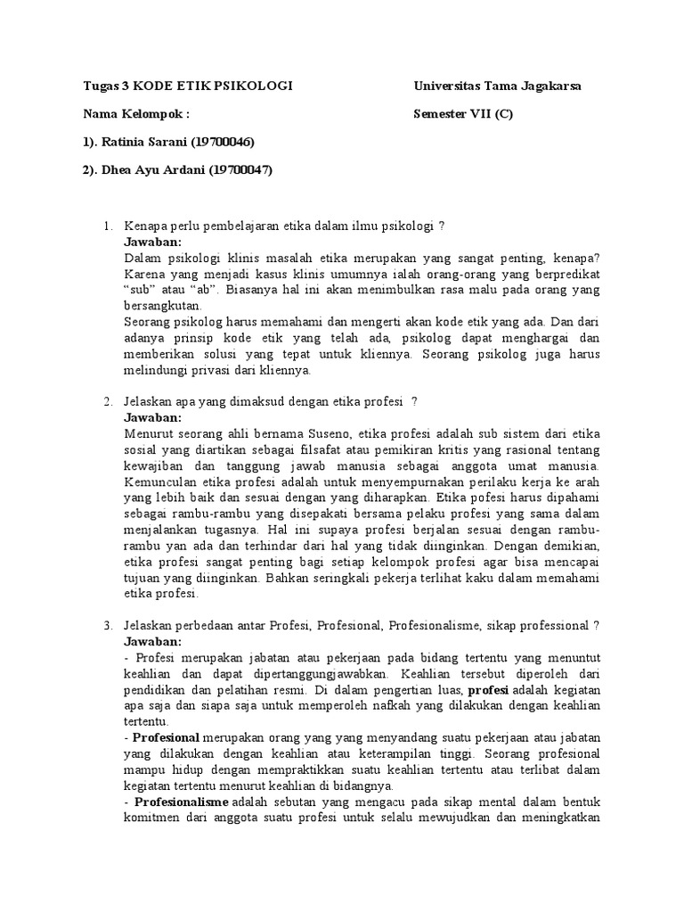 Ratinia & 19700047 Dhea Ayu - t3 Kode Etik - SMT 7 (C) | PDF