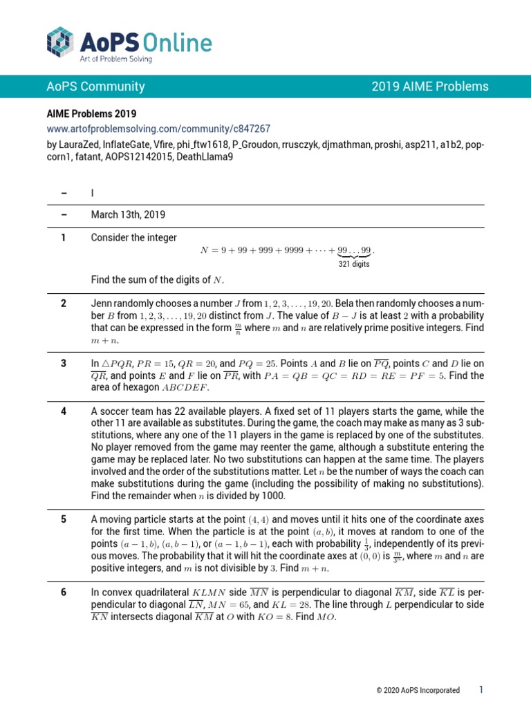 Aime 2019 Pdf Triangle Circle