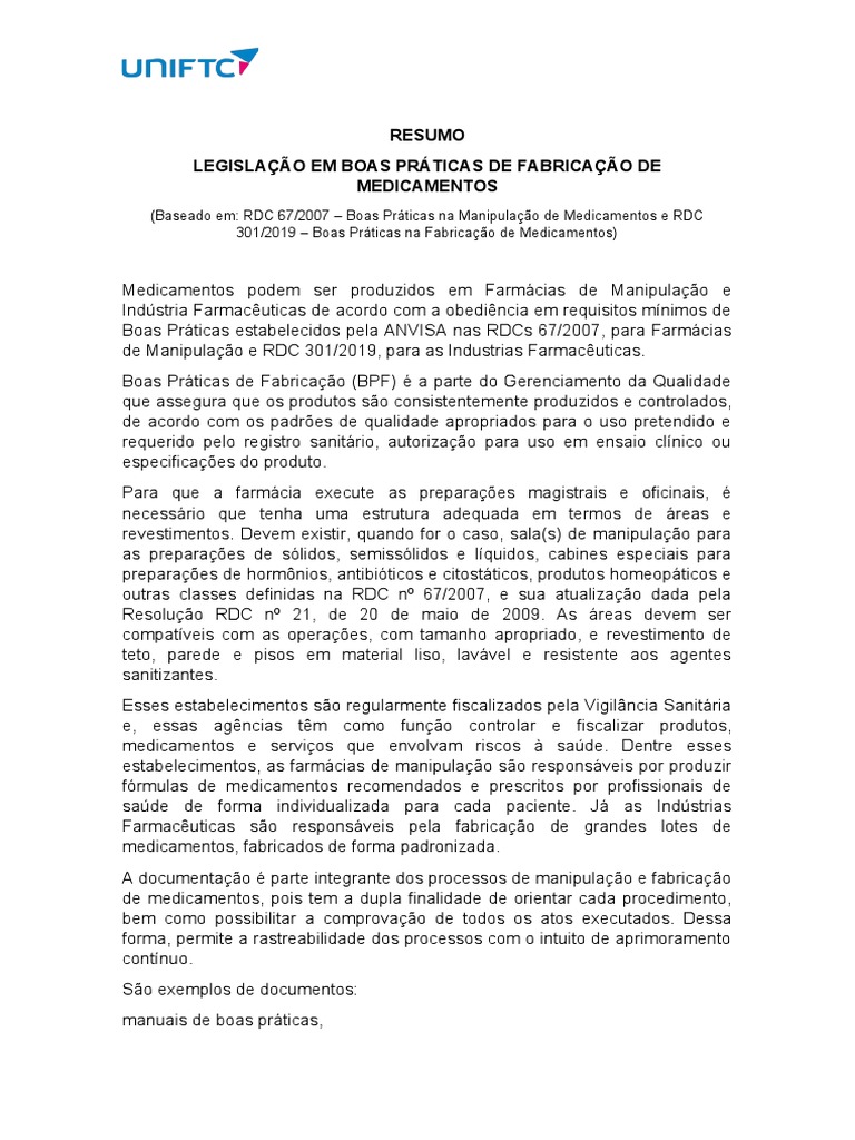 Legislação sobre Boas Práticas Farmacêuticas | PDF | Farmacêutico ...