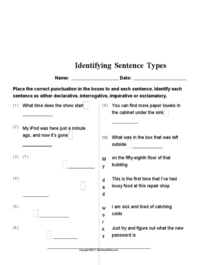 Worksheetworks identifying sentence types 1 1 pdf pdf
