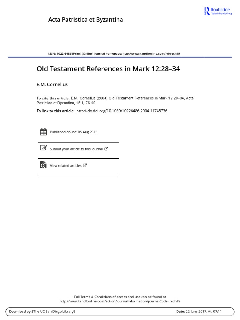 Cornelius, E.M. 2004 - Old Testament References in Mark 12,28-34 | PDF ...