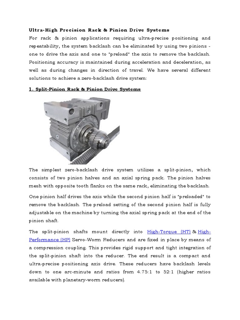ZERO BACKLASH IN RACK AND PINION DRIVE SYSTEMS PDF Manufactured Goods Machines