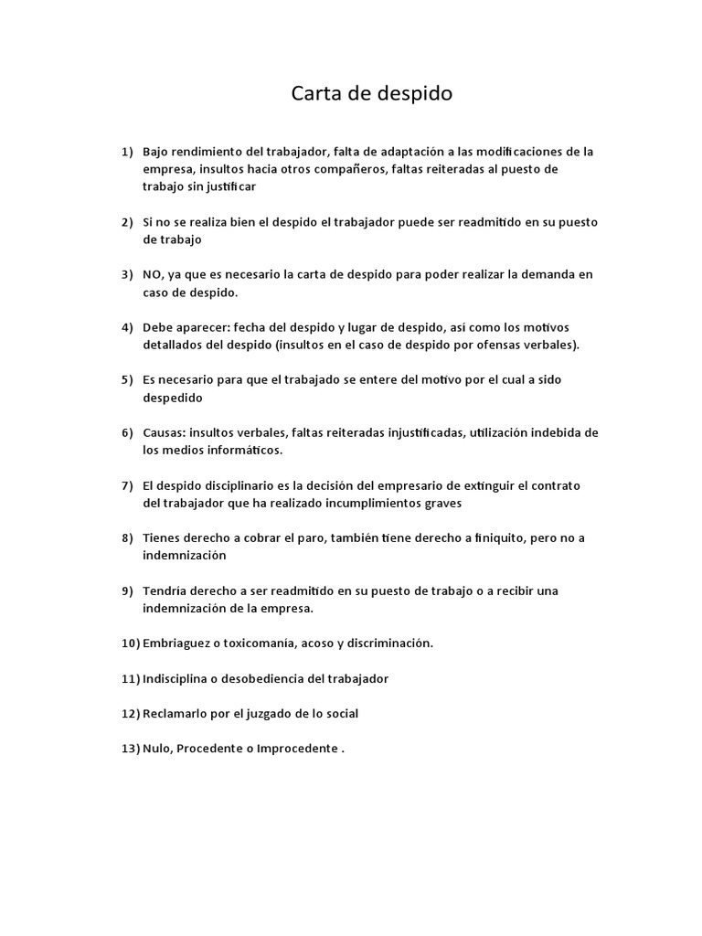 Carta de Despido Disciplinario | PDF